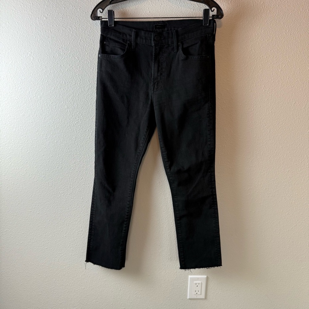 MOTHER Denim The Rascal Ankle Fray Straight Leg Jeans Pitch Black Women’s 28 - Picture 4 of 15